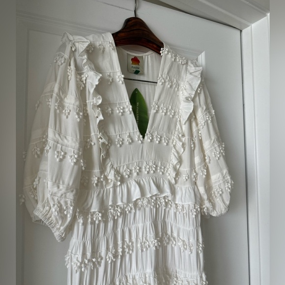 Farm Rio Off-White Ruffle Tassels Midi Dress - Picture 3 of 10